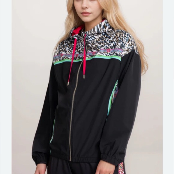 JOHNNY WAS Black Bee Active Full-Zip Hoodie windbreaker Jacket size Large - Picture 2 of 8